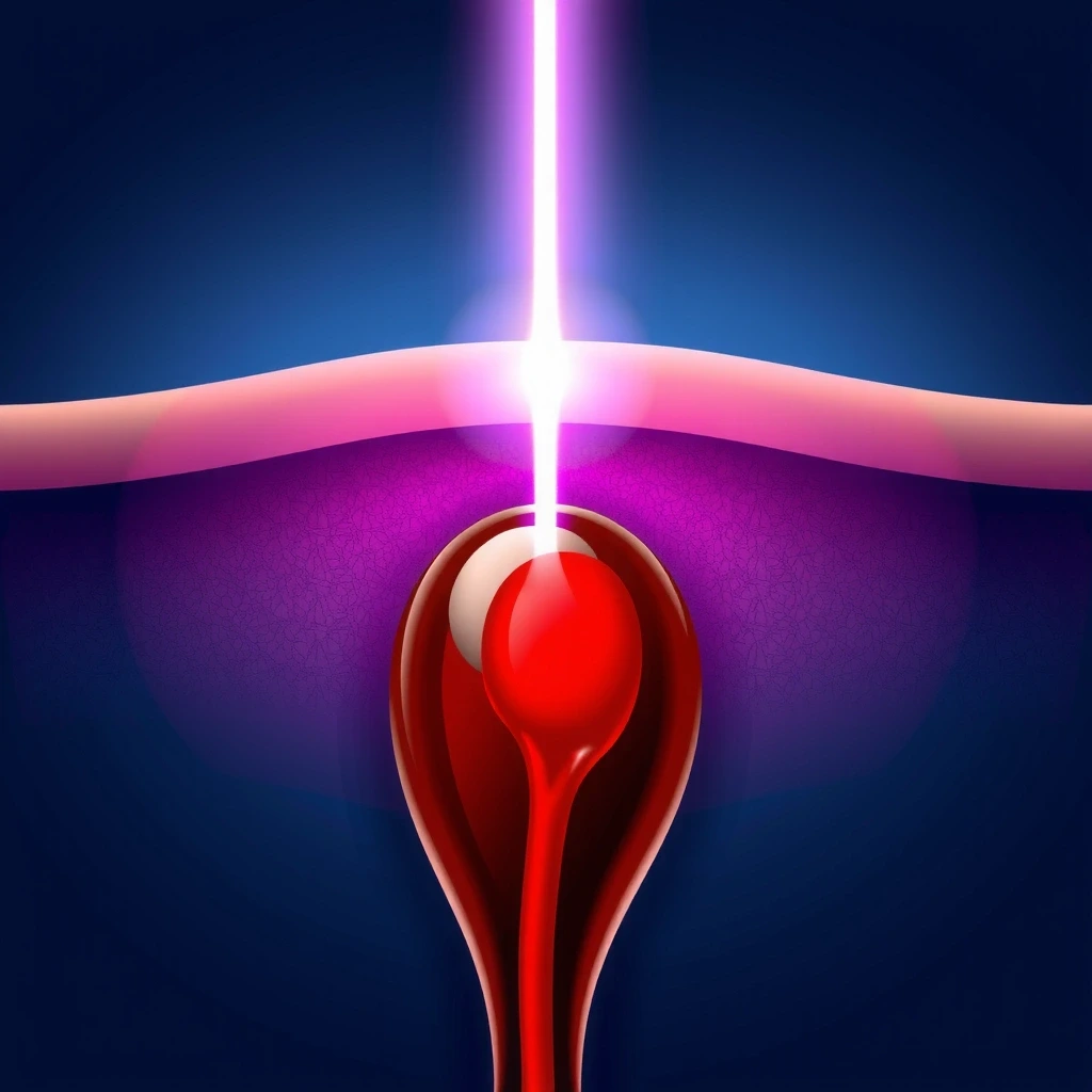 Abstrakte Darstellung von Laserlicht, das auf ein Gefäß trifft